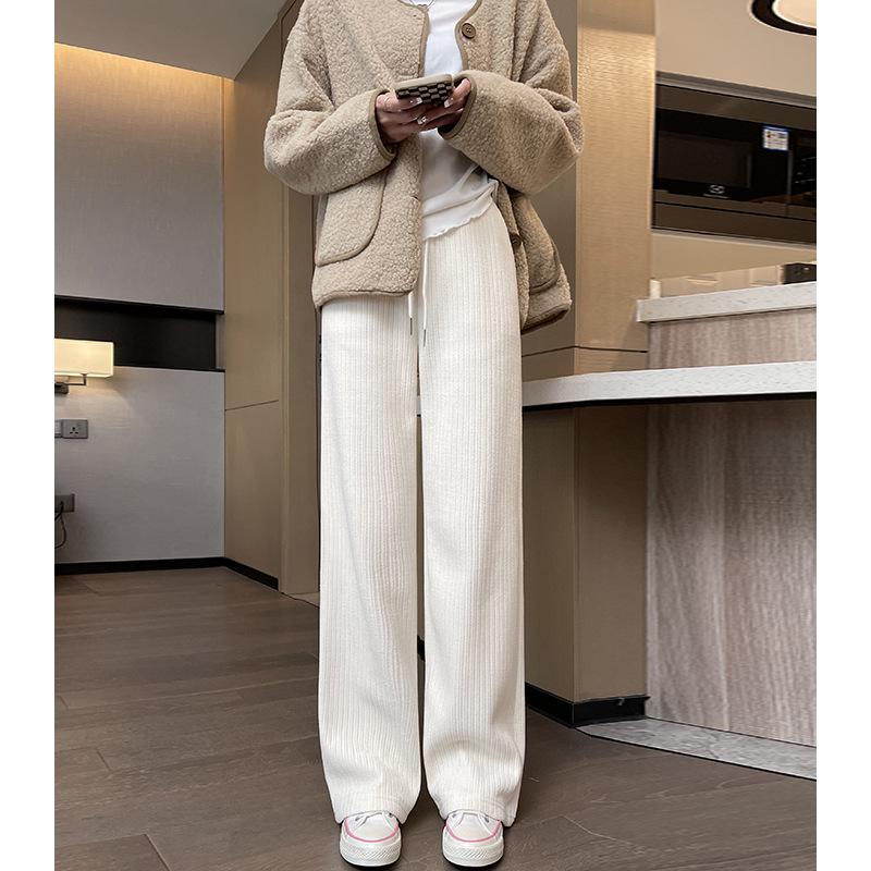 Autumn WInter Women's Corduroy High Waist Thickened Velvet Loose Casual Pants Women Plush Wide Leg Pants