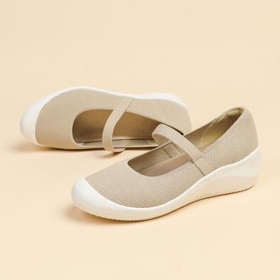 RoundToe Shallow Mouth Fabric Flat Bottom Women's Solid Knitted Soft Bottom Large Shoes Size 35-40