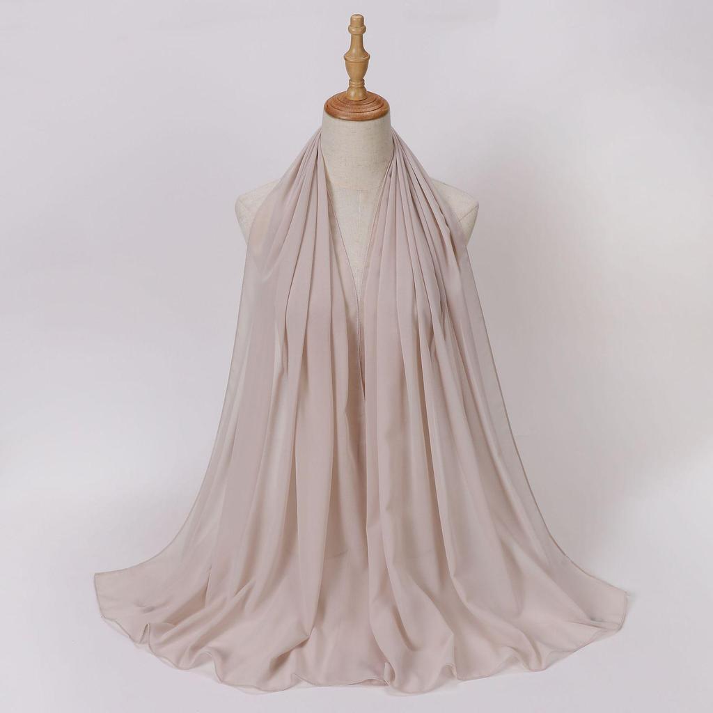 Ethnic Pearl Chiffon Hijab Scarf - Single Color, Long Style for Middle East & Africa