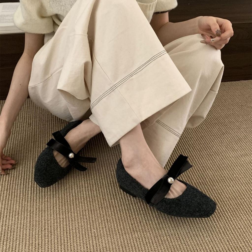 French small fragrant Mary Jane shoes flat black shoes autumn and winter retro late evening wind single shoes ladyshoes soft-soled women's shoes