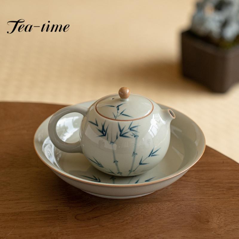 200ml Retro Ice Table Glaze Ceramic Teapot Handamde Xishi Pot Hand-painted Bamboo Kettle Tea Kung Fu Set Making Tool with Filter