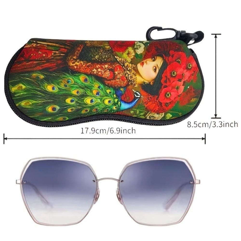 Creative Hanging Eyeglass Case Soft Leather Sunglasses Storage Bag Cute Print with Clip Reading Glass Pouch for Kids Women Men