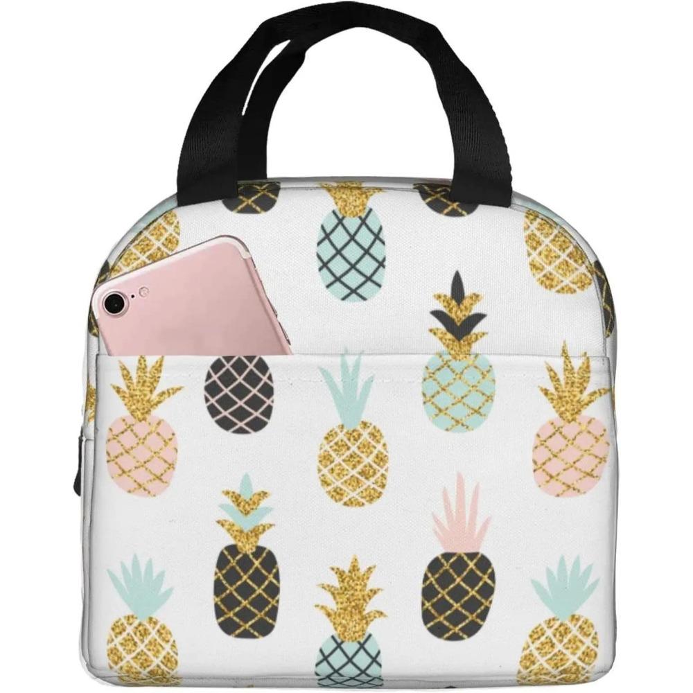Tropical Pineapple Lunch Bag Blue Insulated Lunch Box Reusable Lunchbox Waterproof Portable Lunch Tote for Men Women Girls