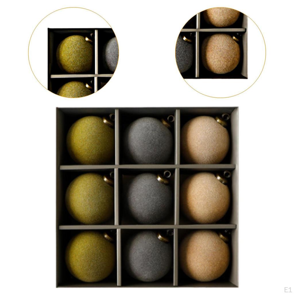 9Pcs Flocked Christmas Balls Ornaments Charm Pendants 8 Cm Sturdy Tree Hanging Decorations