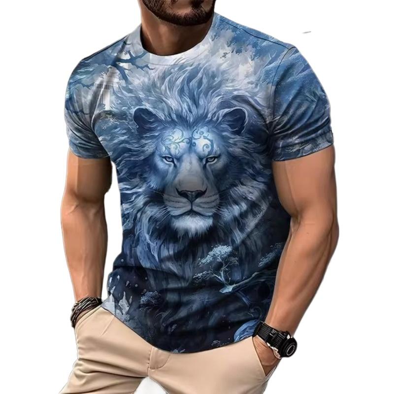 3D Lion Print Graphic T Shirts Short Sleeve Tee Men's Clothing O-Neck Animal Print Mens Clothing T-shirts for Men Street Tops
