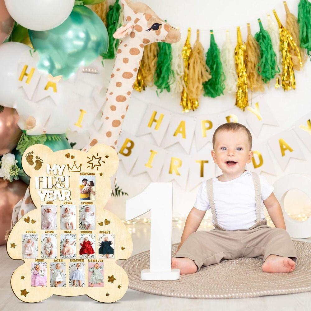 Bear/Egg/Door Shape Baby Milestone-Photo Frame Wood Board Photo Banner  Mothers Day Celebrations
