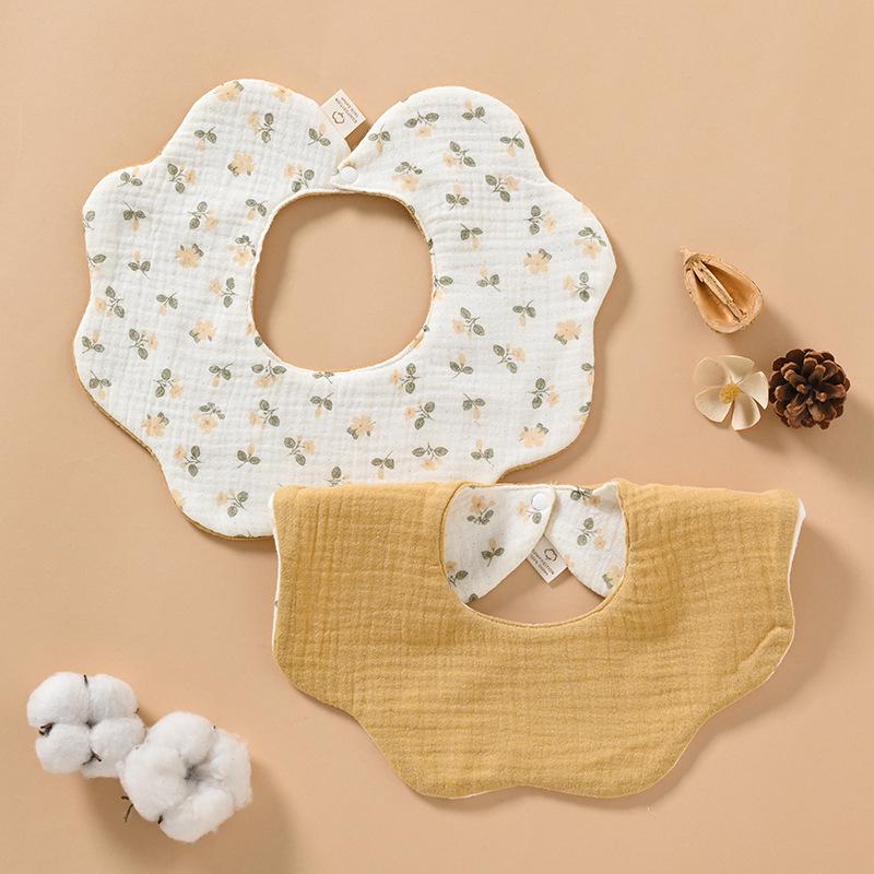 Double-Sided Waterproof Cotton Gauze Baby Bibs, Newborn Anti-Spit-Up Petal Design