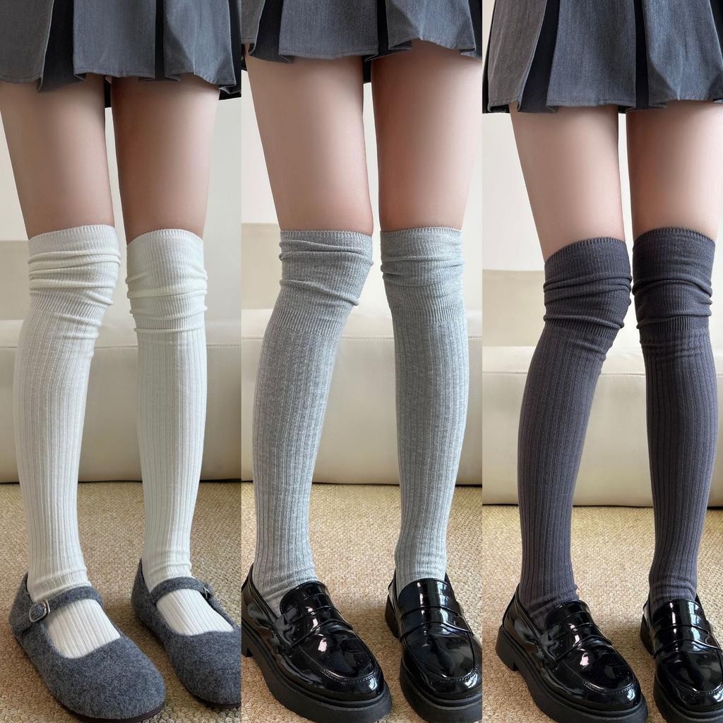 Autumn And Winter Socks Women'S Knee Socks Stacking Socks Gray Stockings Korean Simple High Tube Socks Pure Cotton Women'S Pure Cotton Socks