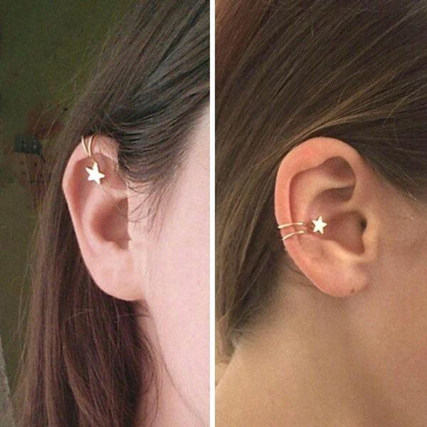 5Pcs/set Minimalist Double Wrap Leaf Star Cross Ear Cuff Dainty Charm No Piercing Ear Clip Fake Cartilage Earring Women Fashion Jewelry Accessories