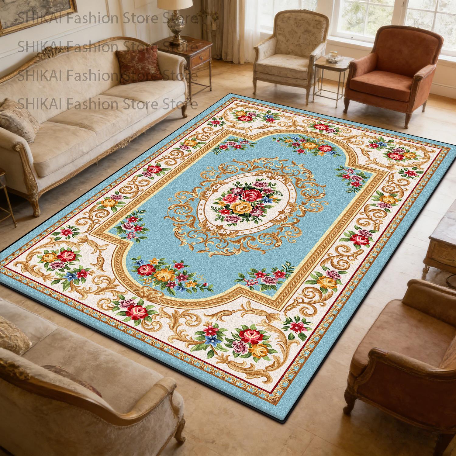 

European Court Flower Style Living Room Carpet Home Decoration Luxury Non-slip Fluffy Rug Large Size Easy Clean Soft Floor Mats 60x90cm