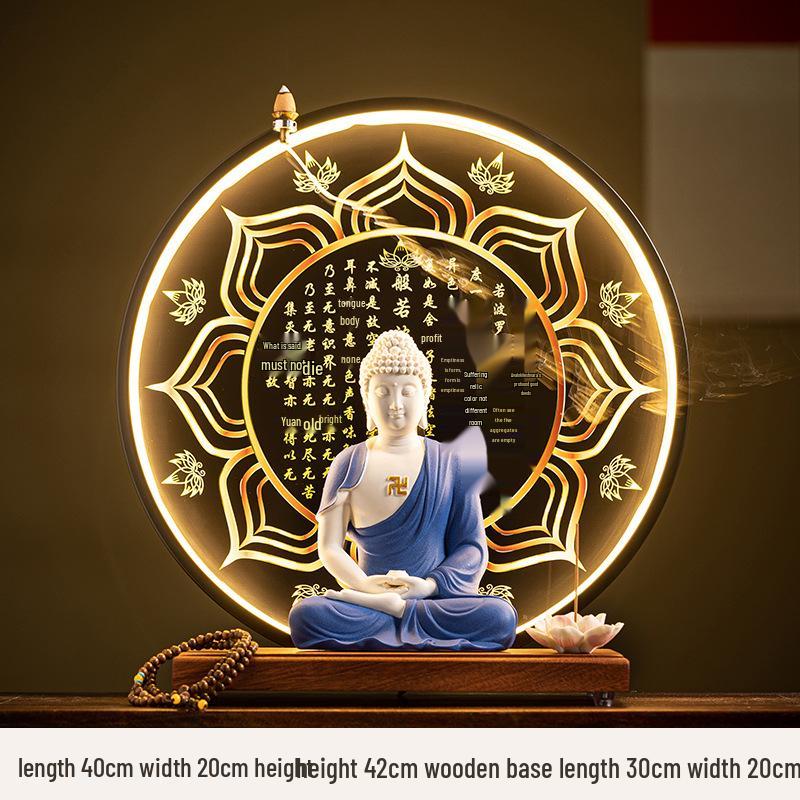 Keramik Shakyamuni Buddha Statue - Wohnzimmer Kunstwerk mit den Drei Heiligen und Lichtkreis Design