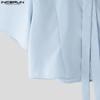 INCERUN Men Cropped Shirts Casual Loose Flower Tie Neck Short Tops