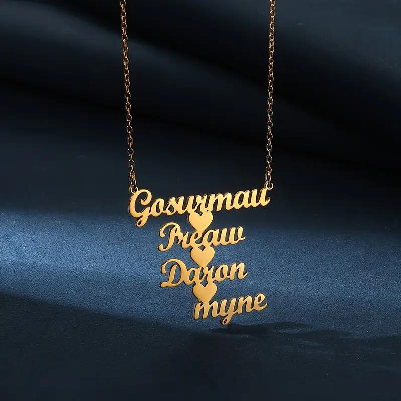 

Custom Multiple Name Necklace For Women Family Gold Color Stainless Steel Jewelry Choker Collars Heart Five Names Personalized Silver