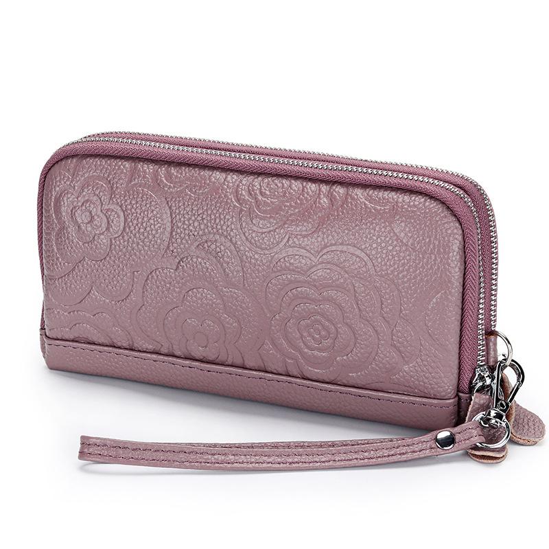 Long Women Wallet Genuine Leather Clutch Lady Purse Zipper Phone Pocket Card Holder Flowers Female Coin Purse ladies Wrist bag