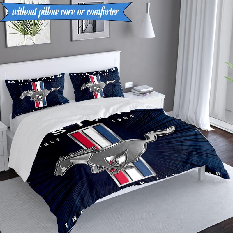 3PCS Mustang Bedding Set Duvet Cover Closure Includes 1 Duvet Cover & 2 Pillowcases for All Seasons Bedroom Decor Christmas Fan gifts