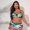European & American Plus Size Adjustable Tie-up Bikini - Three-Color Print