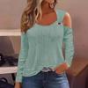 Elegante Blusa T-shirt da Donna Bianca Casual con Scollo a V, Fibbia Metallica, alla Moda e con Spalle Scoperte, a Maniche Lunghe