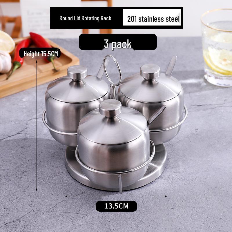 Gold Korean-Style Seasoning Jars, 201 Stainless Steel with Glass Lids On Tray, for Restaurant Use.