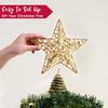 JOYFY 8 inch Christmas Gold Glitter Star Tree Toppers Metal Lighted with 20 LED Lights for Xmas Holiday Party Indoor Decor