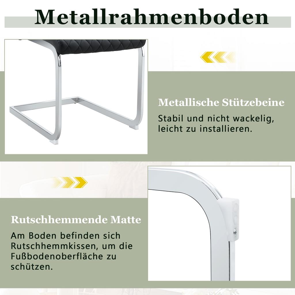 [Set of 2] Dining Chair in Black Diamond Pattern: High Backrest + Comfortable Seat Cushion, Silver-Colored Metal Frame Non-Slip and Durable