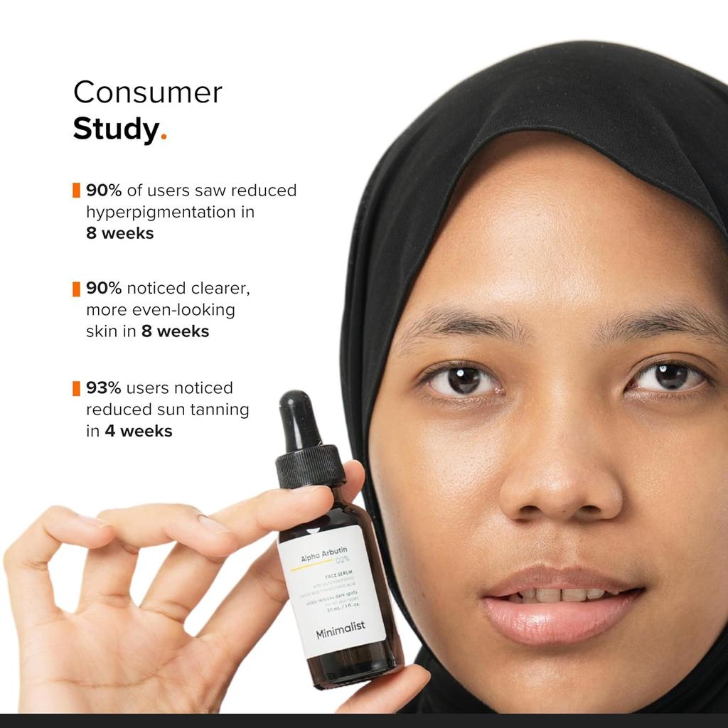 Minimalist Dark Spots Removal Serum 2% Alpha Arbutin For Hyperpigmentation, Blemishes, Acne Marks & Tanning, Non-Comedogenic, Fragrance-Free, 10 Ml