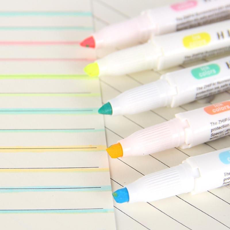 10 ks zvýrazňovačů v pastelových barvách s dvojitým hrotem, fluorescenční popisovač pro zvýraznění klíčových bodů, popisovač s dvojitým hrotem