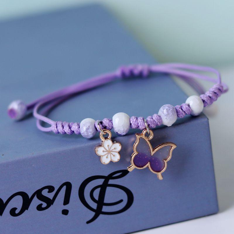 New Hand-woven Alloy Dripping Oil Butterfly Bracelet for Women Cute Flower Pendant Beaded Bracelet Fashion Couple Jewelry Gifts