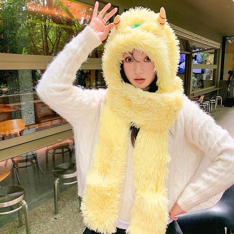 Cartoon Welpen Plüschmütze mit Schal und Handschuhen Set - Langohr-Design