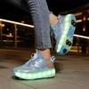 Patines de Ruedas con Freno para Niños Carga Plana Extraíble LED Cuatro Ruedas Zapatillas Deportivas Brillantes Zapatillas Brillantes para Mujer