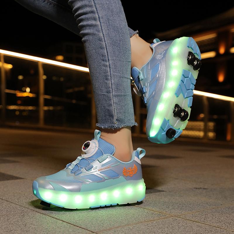 Patines de Ruedas con Freno para Niños Carga Plana Extraíble LED Cuatro Ruedas Zapatillas Deportivas Brillantes Zapatillas Brillantes para Mujer