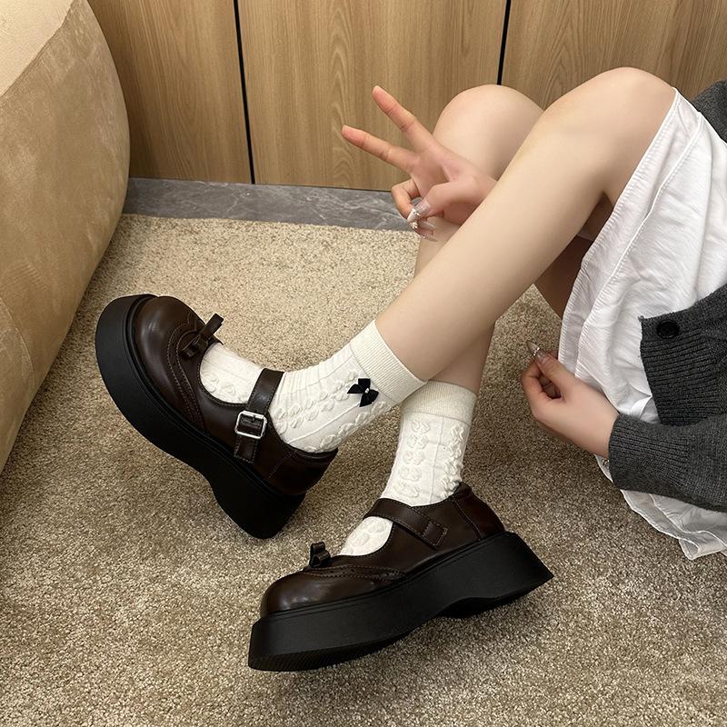 Bow small leather shoes loafers 2025 new autumn and summer college style women's shoes Mary Jane shoes platform single shoes