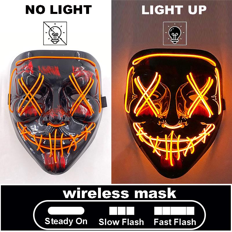 High Quality Rave Mask Decor Cosplay Purge Mask Halloween Horror Led Luminous Mask For Makeup Prom Party Cosplay Costume