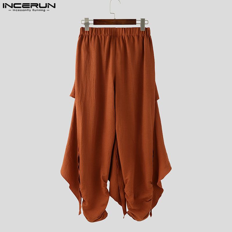 INCERUN Pánské elastické bandáže v pase Ležérní volné nepravidelné skládané harémové kalhoty
