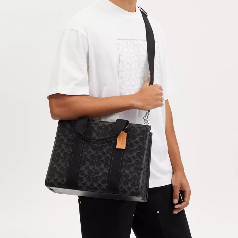 Coach Smith 34 Monogram Canvas And Smooth Leather Tote Bag Unisex Tote Bags Silver Black CP105-SVBK