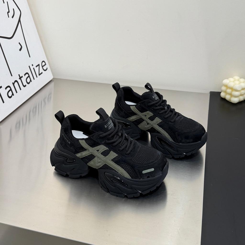 Leather thick-soled small waist dad shoes women's 2025 autumn new small 6cm height-increasing color matching sports and leisure shoes