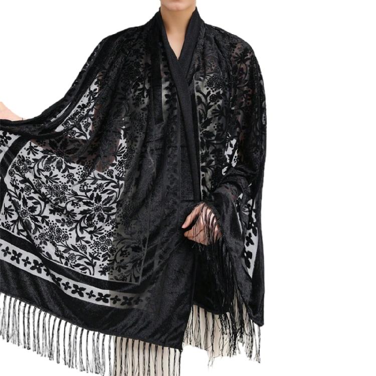 Sophisticated Velvet Shawl Scarf for Women Evening Dress Cover Up Shoulder Wrap Wedding Guest Fringed Scarf
