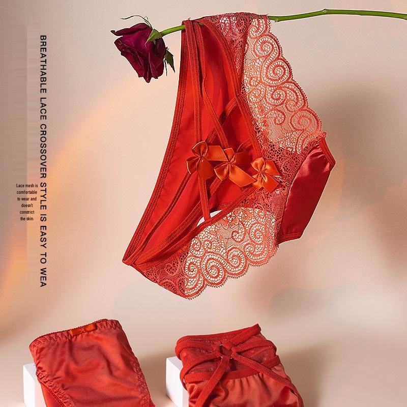 French Rose Lace Seamless Satin Panties – Women's Elegant Ice Silk Style