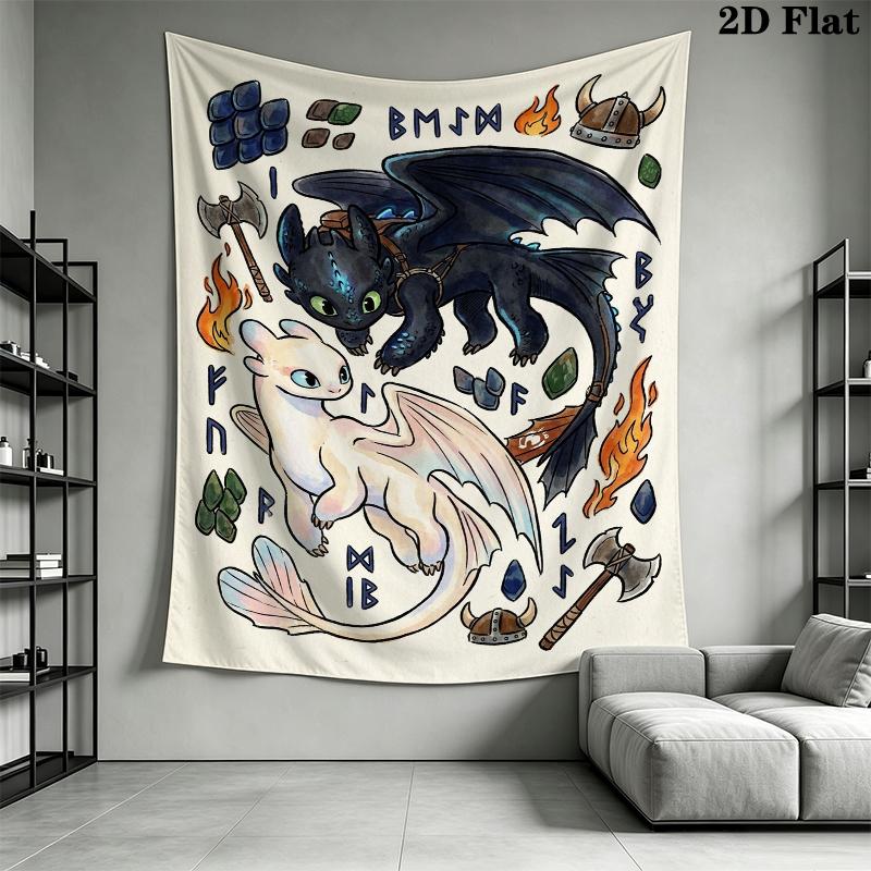 How to Train Your Dragon Wall Tapestry Aesthetic Wall Hanging Printed Fabric Blanket Decorative Tapestries for Bedroom Living Room Home Decor