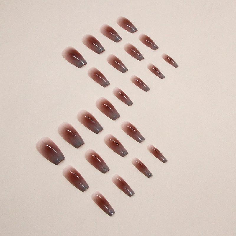 24 Pcs Autumn and Winter Whitening Medium and Long Blush Manicure Gradual Change Fog Blue Late Autumn Manicure Wearing Finished Nail