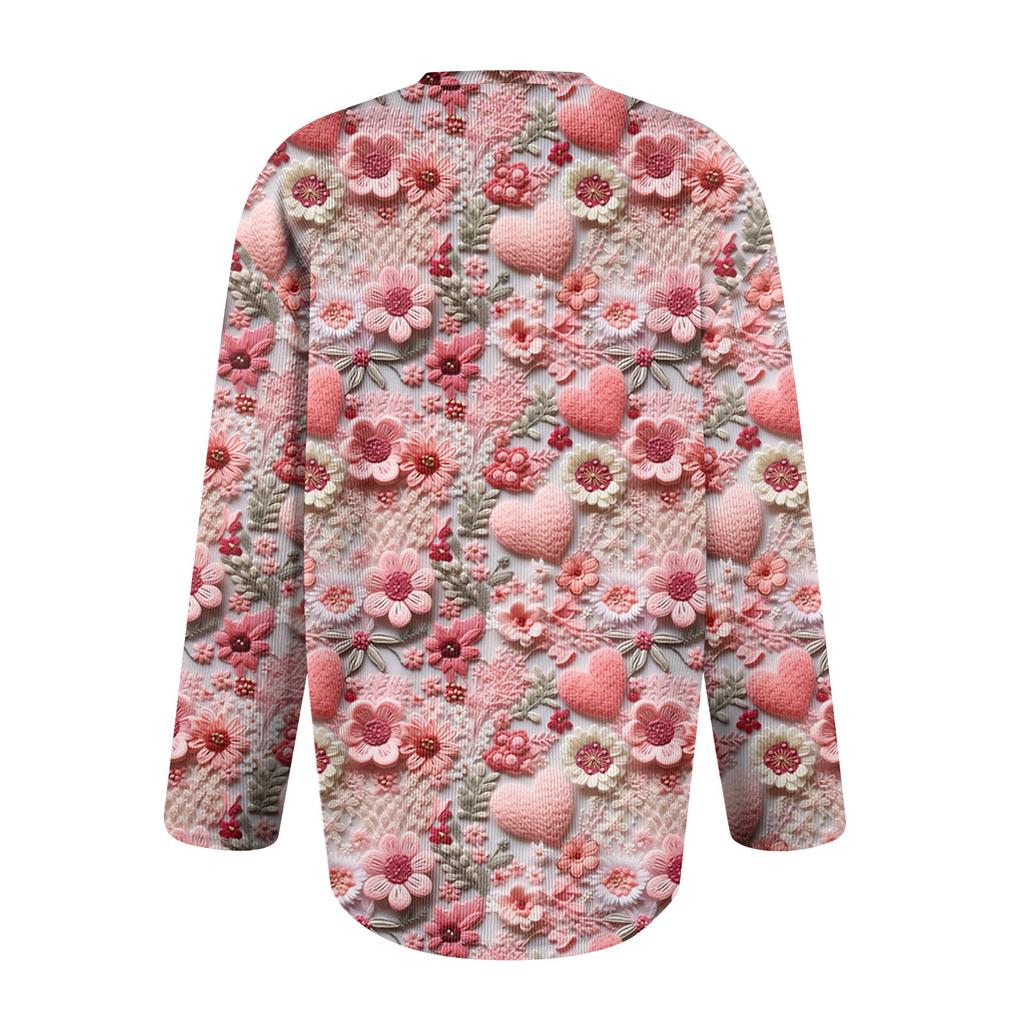 Fasjonabel langermet jakkecardigan med trykt Valentinsdag for kvinner
