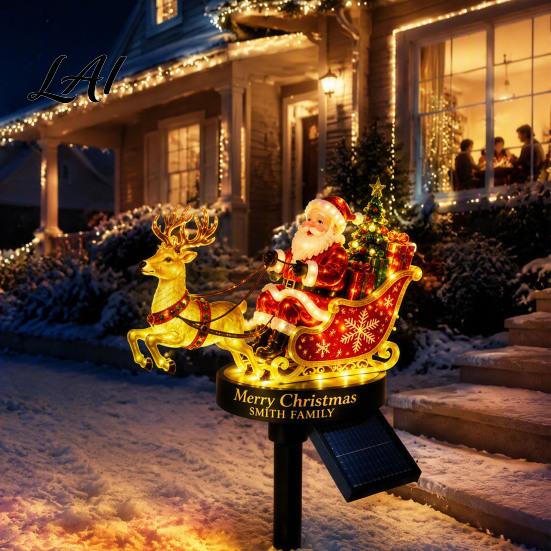 Warm White Festive Garden Lamps Santa And Reindeer Sleigh Solar Stake Light LED Christmas Pathway Holiday Landscaping Lighting Lamp Powered Outdoor