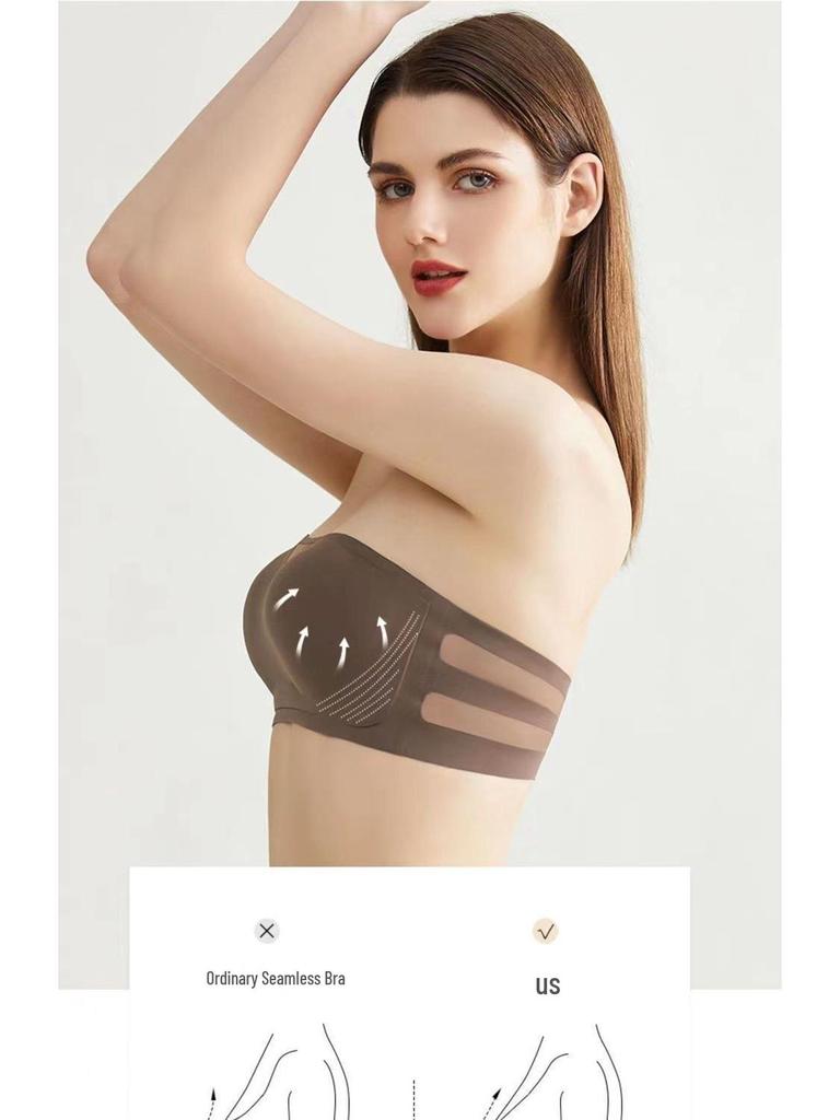 Bezešvá bandeau podprsenka bez ramínek proti sklouzávání pro malá prsa - Letní tenký styl, neviditelný push-up s krásným designem zad