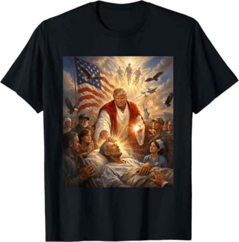 Trump as Jesus Graphic Trump Patriotic US Flag Eagle Gifts T-Shirt S разноцветный