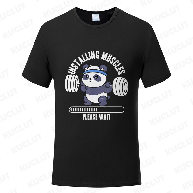 Funny Panda Gym Print T-Shirt Summer Tees for Men Women O-neck Casual Short Sleeve Weightlifting Installing Muscles Fashion Tops