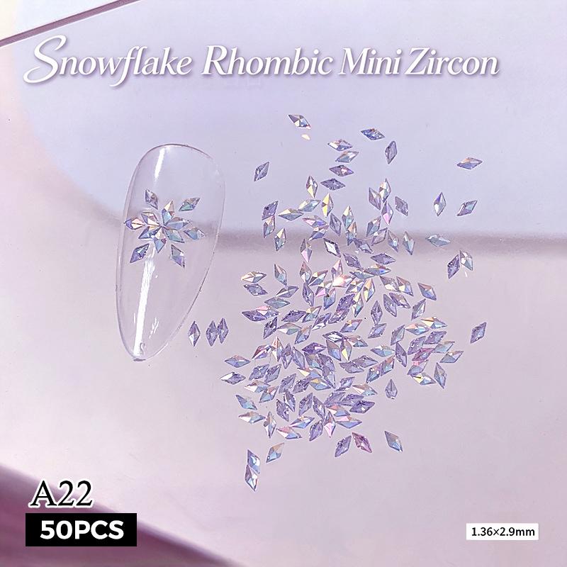 50Pcs Rhombus 3D Glitter Nail Decoration Diy Chic Tiny Crystal Ice-Transparent Mini Sparkle Nail Art Rhinestone