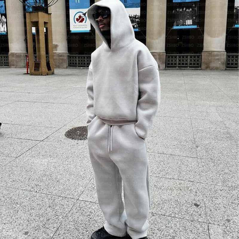 Tuta Sportiva Jogger con Felpa Oversize Unisex Streetwear Casual 2025 Comoda Vestibilità Larga Misto Cotone