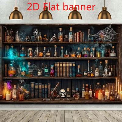 2D Vintage Apotheker Wandbanner, Magische Trankregal Kulisse für Halloween