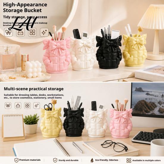 Unique Gift for Women Cute Bow Puffer Jacket Pen Holder 3D Printed Desktop Organizer Decorative Makeup Brush Storage Cup Cup Creative Container