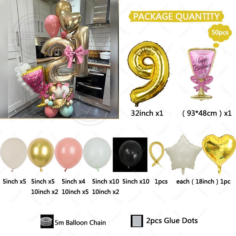 32-inch Gold Digital Foil Balloon Set Wine Glass Love Pentagram Balloon Boy Girl Birthday Party Decor Supplies Baby Shower 2025