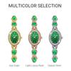 "Elegant Women's Bracelet Watch Green Crystal Waterproof Quartz Simple Rose Gold"
